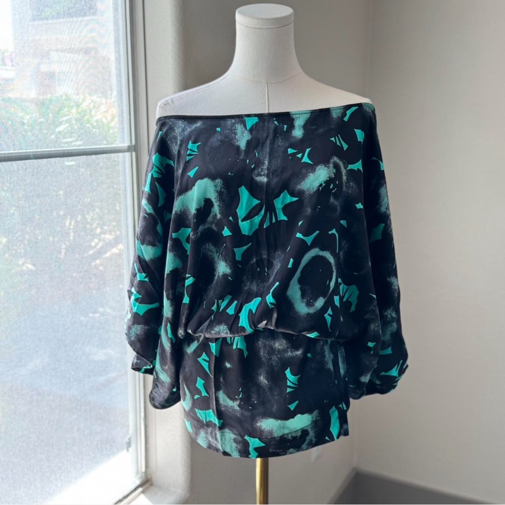 Y2K Black and Teal, Batwing Sleeve, Mini Dress.